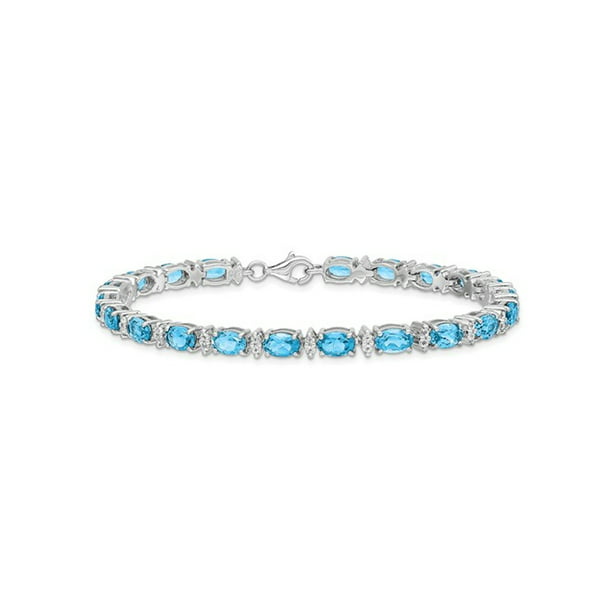 Sterling Silver Rhodium-plated Blue Topaz Oval Bracelet 